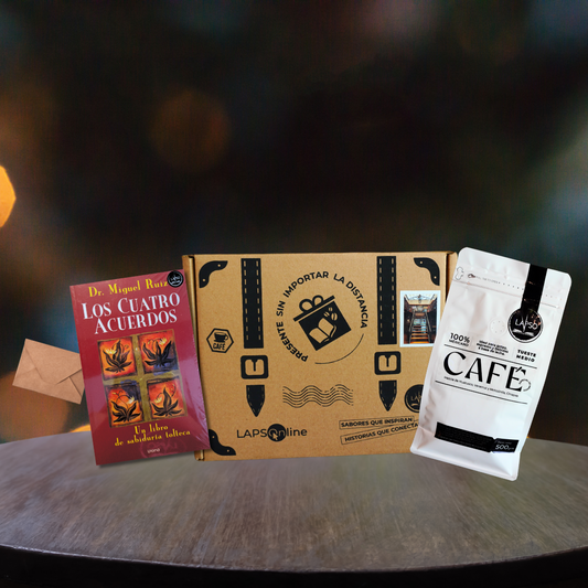 ESTUCHE: LOS CUATRO ACUERDOS + BOLSA DE CAFÉ 500g.