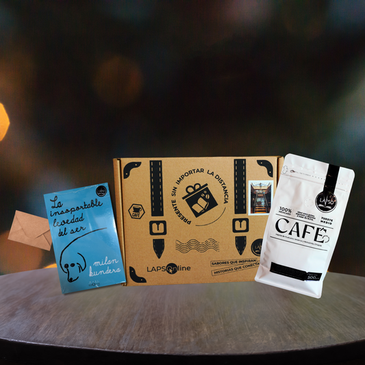 ESTUCHE: LA INSOPORTABLE LEVEDAD DEL SER + BOLSA DE CAFÉ 500g.