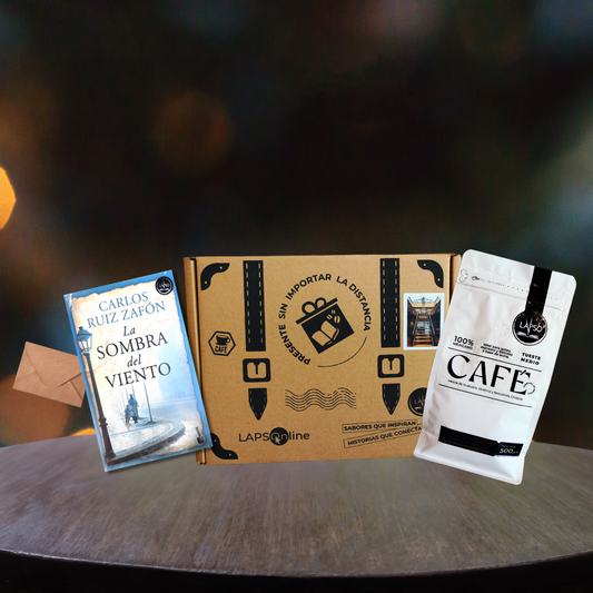 ESTUCHE: LA SOMBRA DEL VIENTO + BOLSA DE CAFÉ 500g.